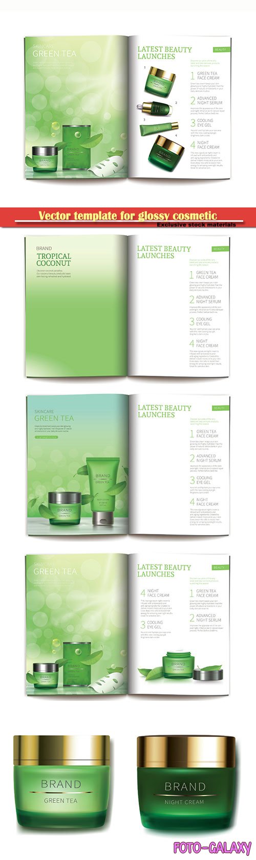 Vector template for glossy cosmetic magazine with natural cosmetics 