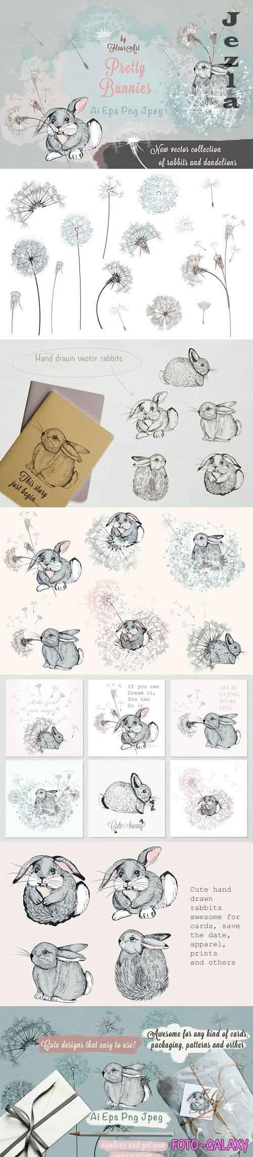 Pretty bunnies vector illustrations set  - 561658
