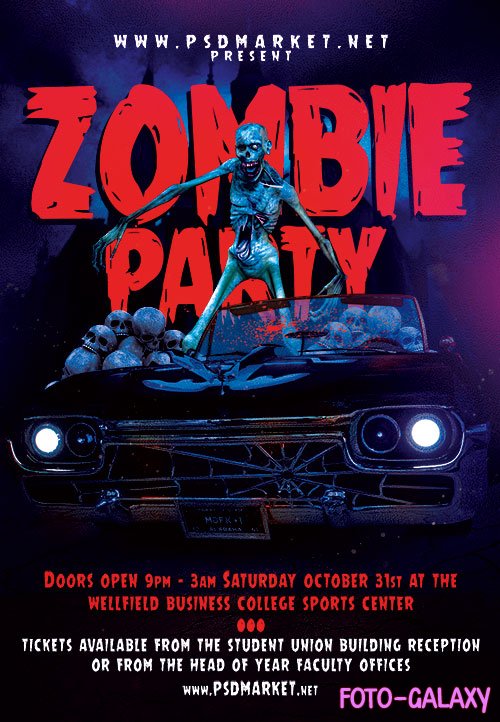 Zombie party flyer psd