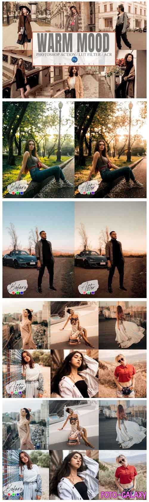 6 Warm Mood Photoshop Action, ACR, LUT Filter Presets - 945611