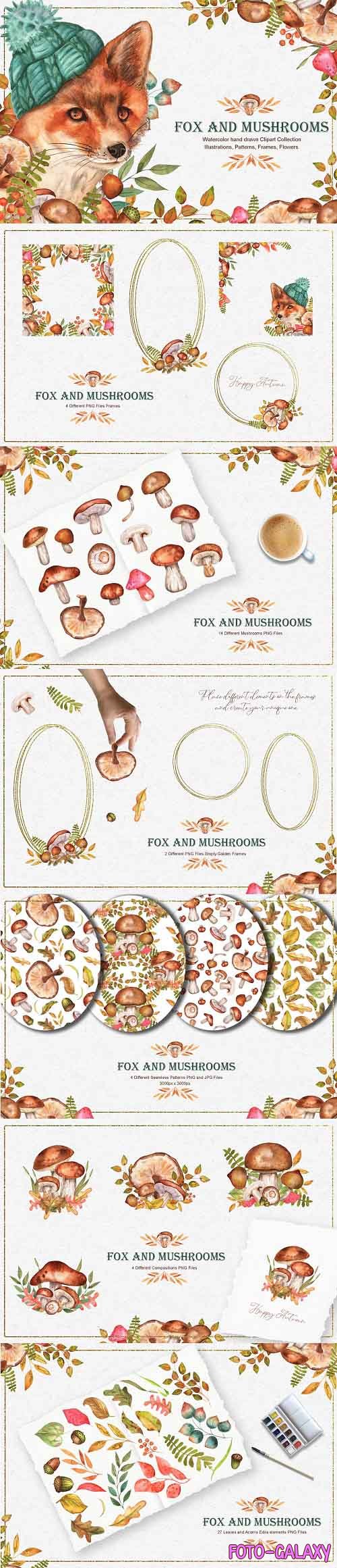 Fox and Mushrooms Watercolor Set - 5478573