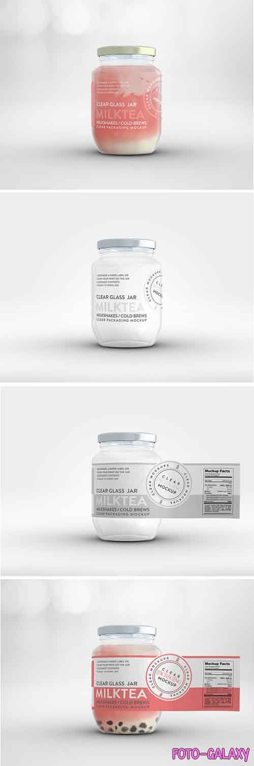 Clear Glass Jar for Milk Tea or Milkshakes Packaging Mockup 384828048