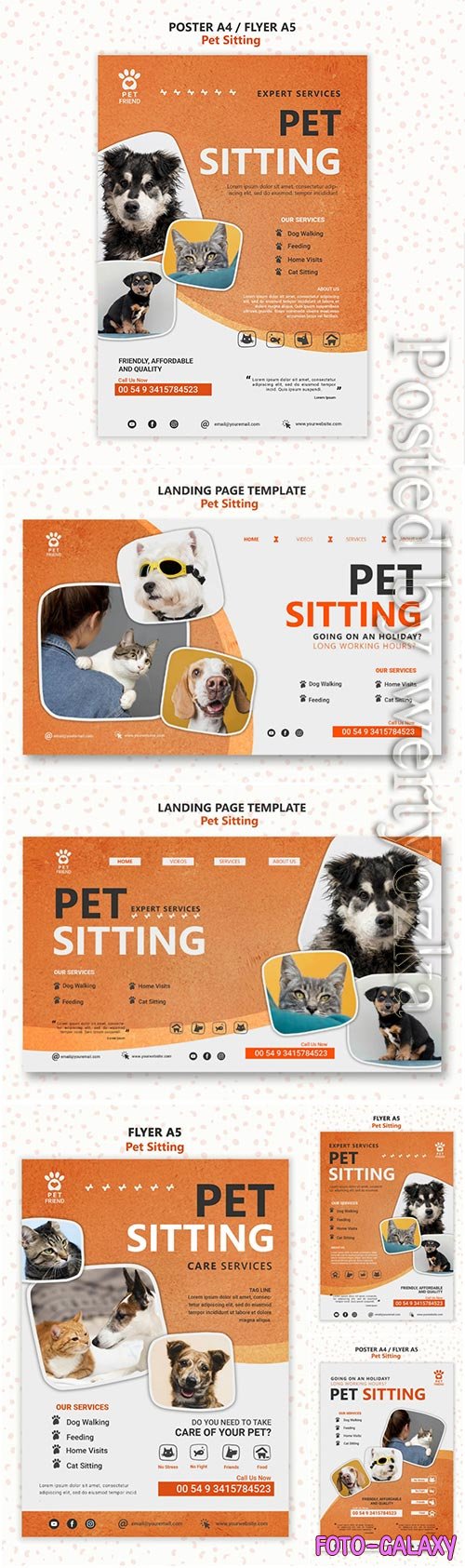 Pet sitting concept flyer template psd