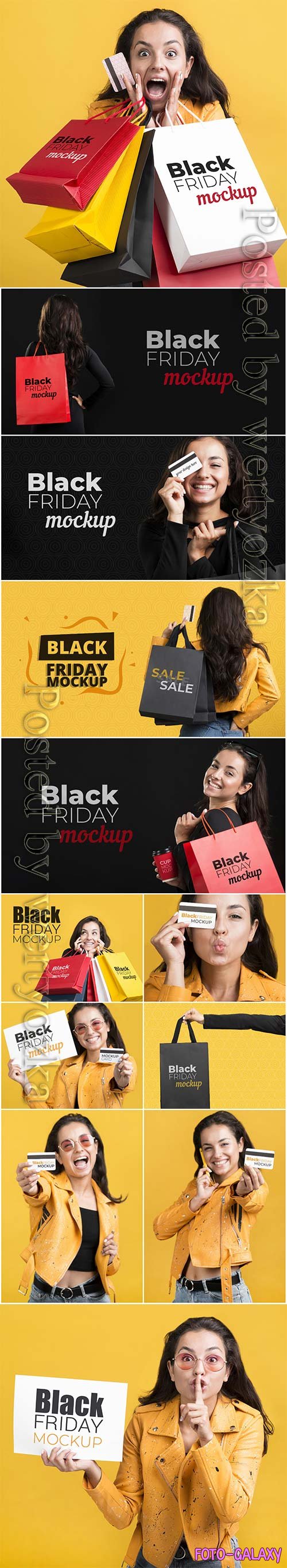 Woman with black friday concept psd template