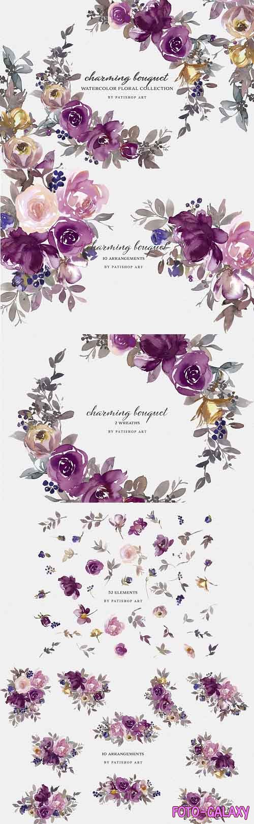 Watercolor Floral Clipart Set - 5496541