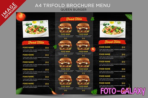 Vintage style queen burger a4 trifold brochure menu