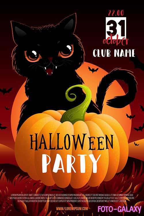 Halloween party poster or flyer with black cat