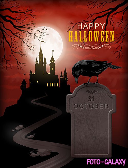 Halloween party poster with castle silhouette