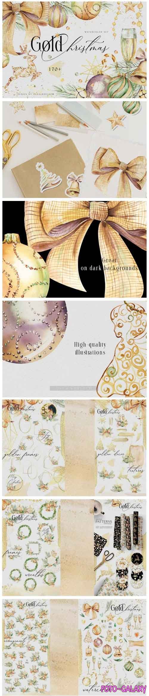 Gold Christmas watercolor collection - 977270