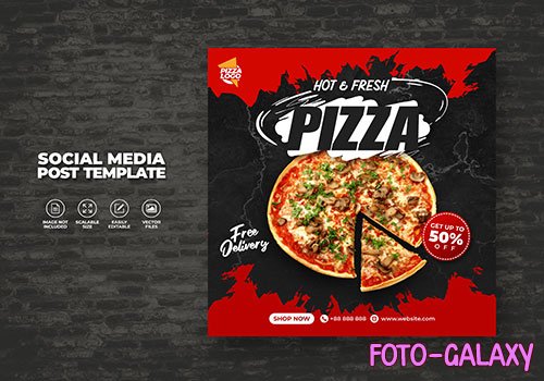 Food menu and delicious hot fresh pizza
