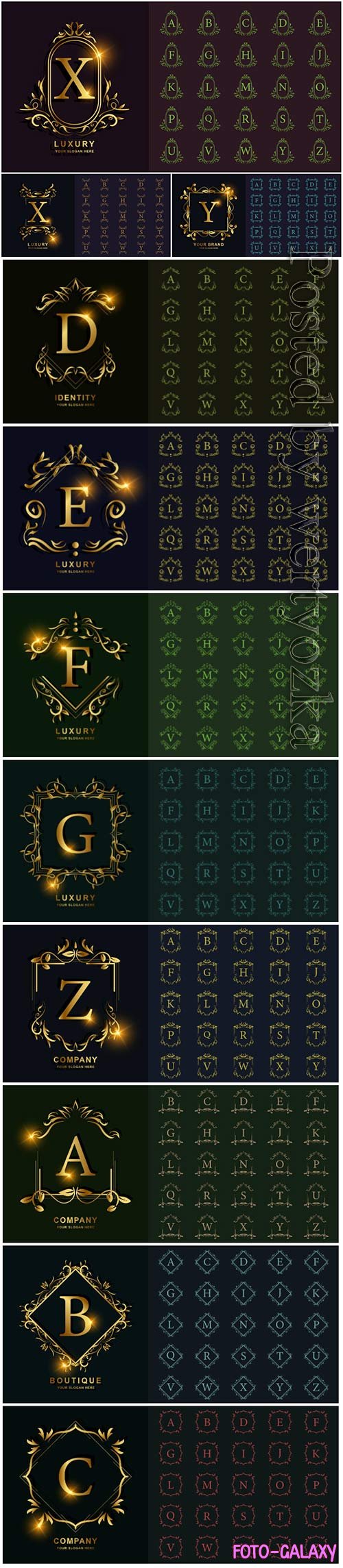 Letter or collection initial alphabet with luxury ornament floral frame golden logo template