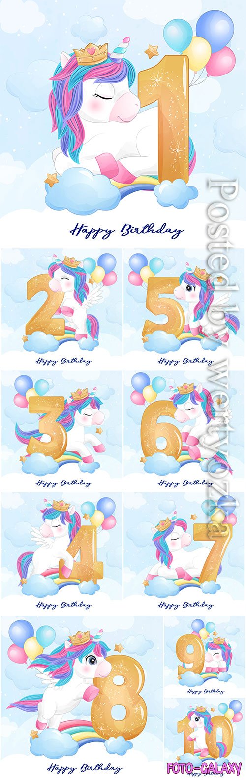 Cute doodle unicorn with numbering illustration