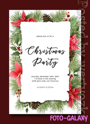 Merry christmas template with pine leaf decorations and christmas ornaments premium psd
