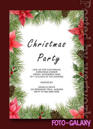 Merry christmas psd template with decoration
