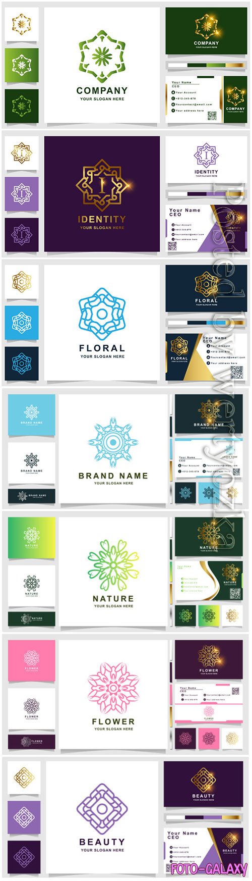 Ornament logo template with business card vector design