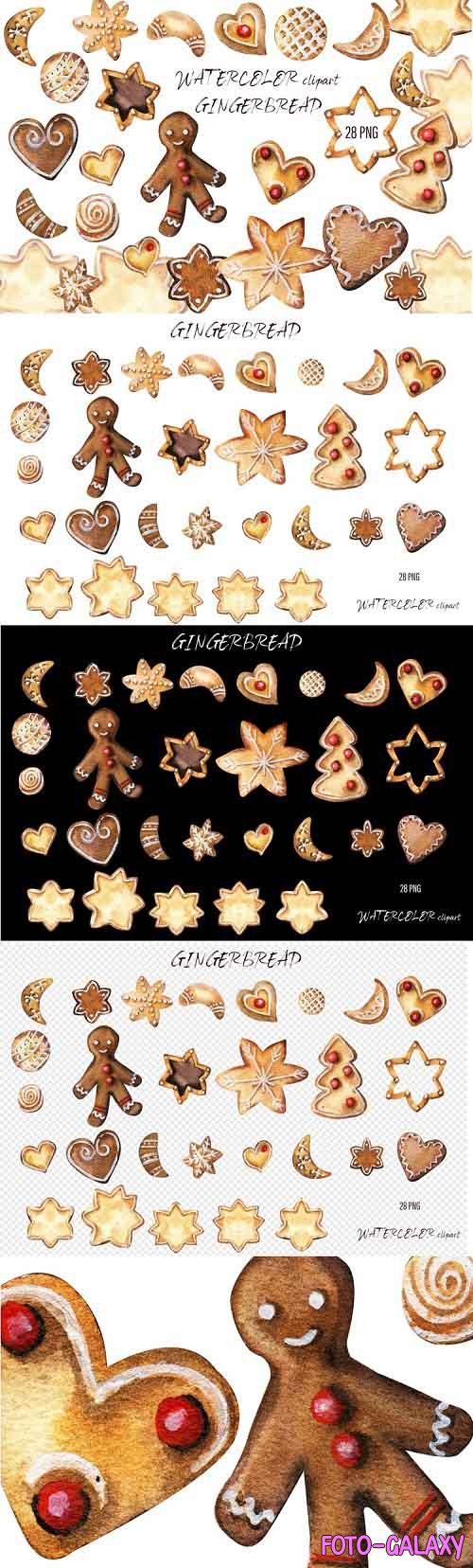 Christmas Gingerbread Watercolor Clipart - 1021052