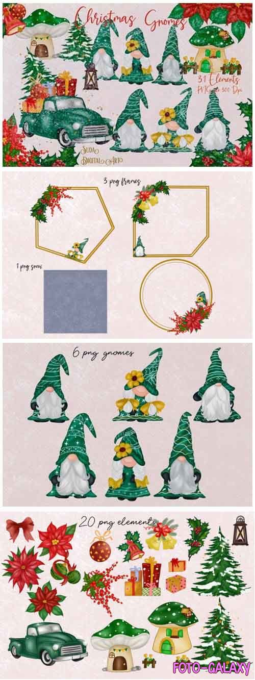 Green Gnomes Christmas Design Clipart