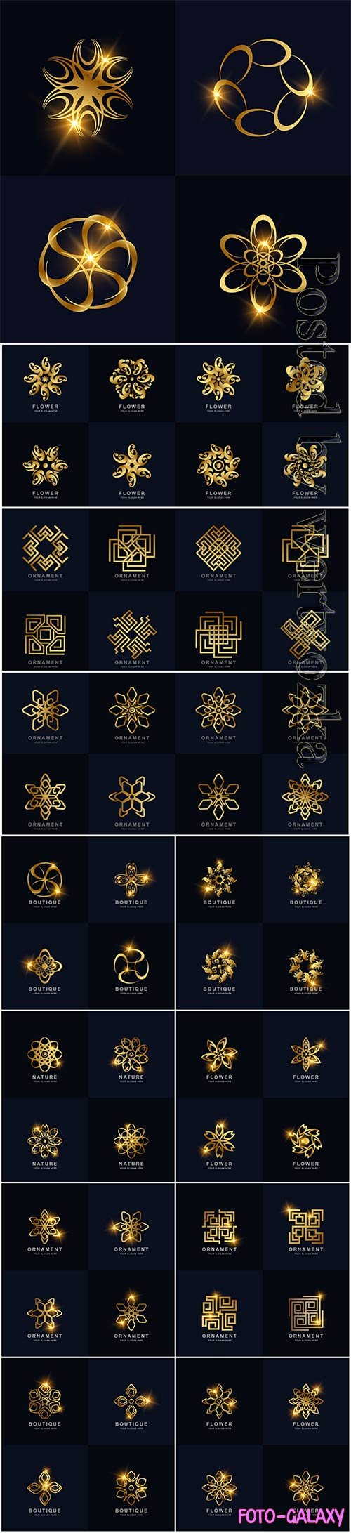 Abstract golden flower ornament logo set collection