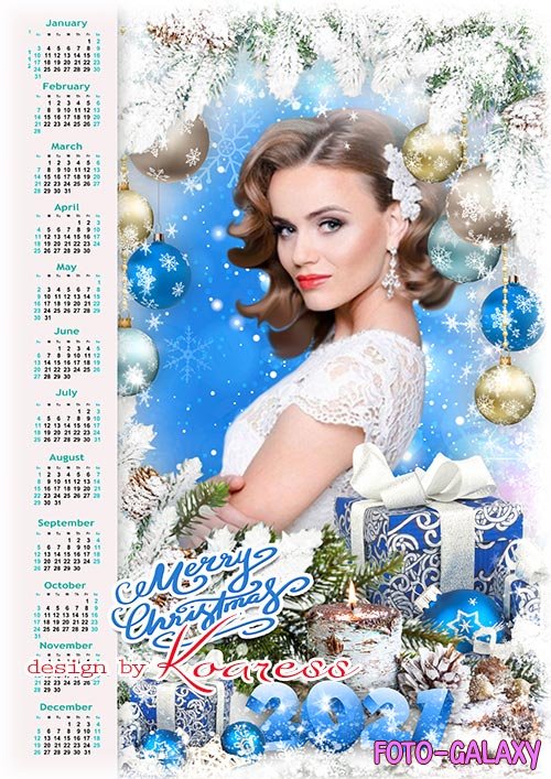    2021   - Merry Christmas calendar 2021 in silver and blue colors