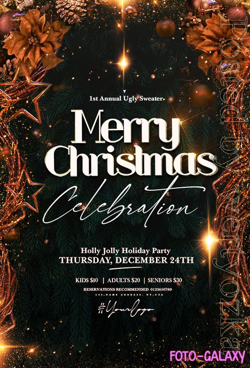 Holly Jolly Christmas Party Flyer PSD Template