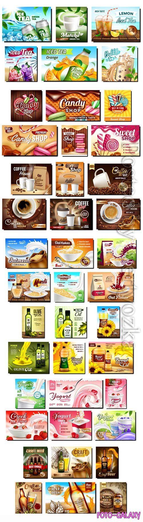 Food creative promotional banners vector set