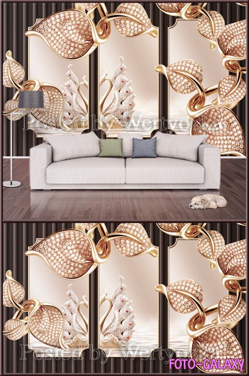 3D psd background wall golden metal mosaic swan