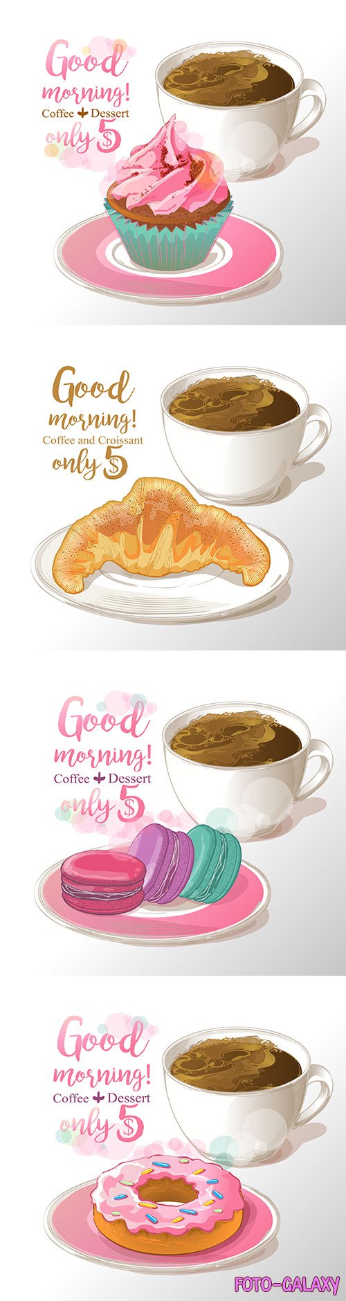 Cup of coffee with donut in vector
