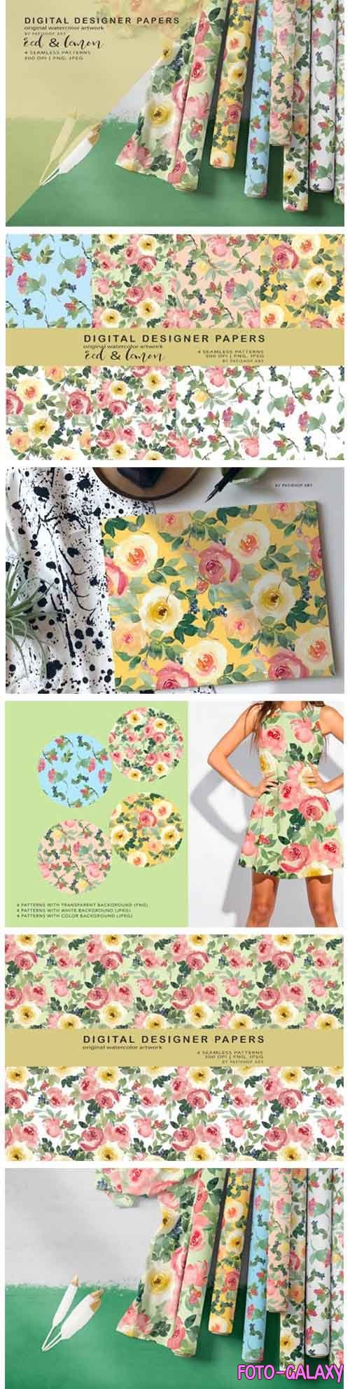 Watercolor Floral Seamless Patterns - 5657196