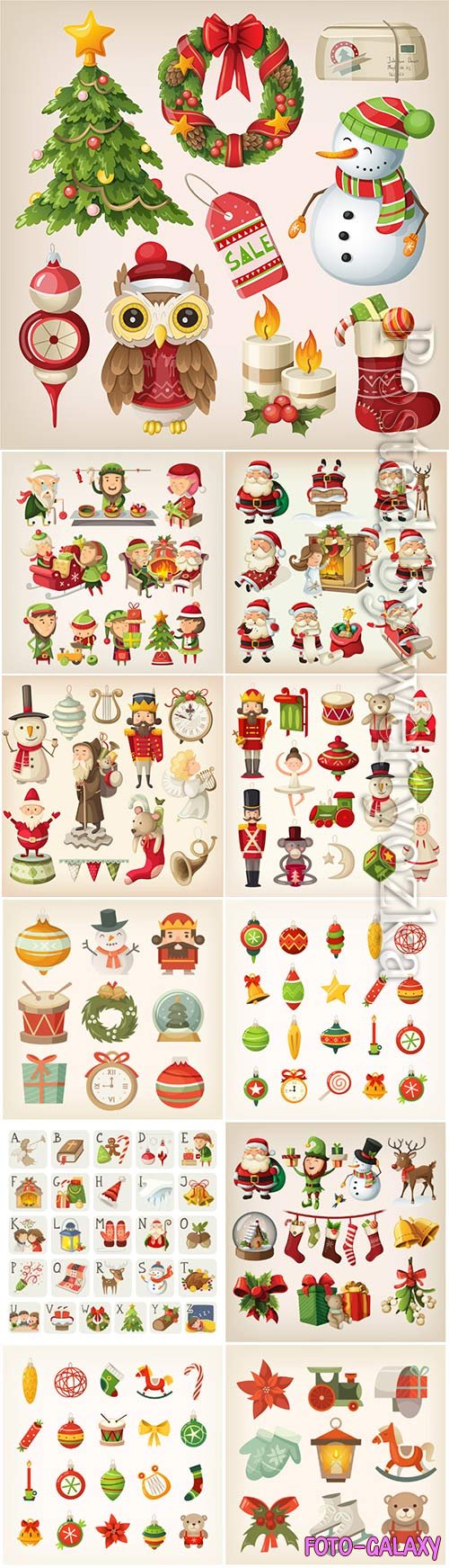 Set of christmas items and vector characters
