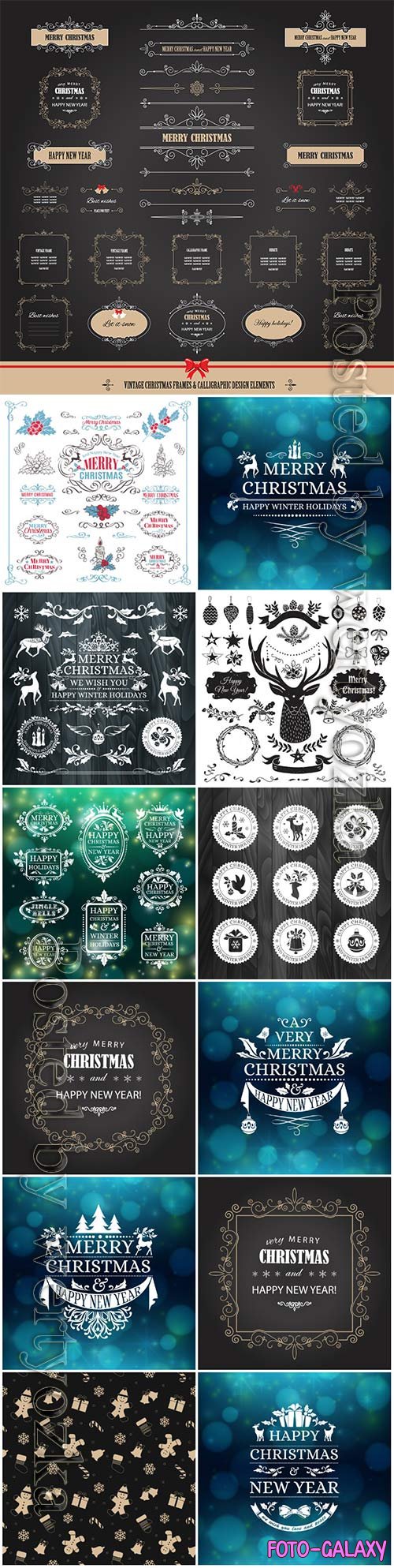 Christmas and New Year decorative elements in vector