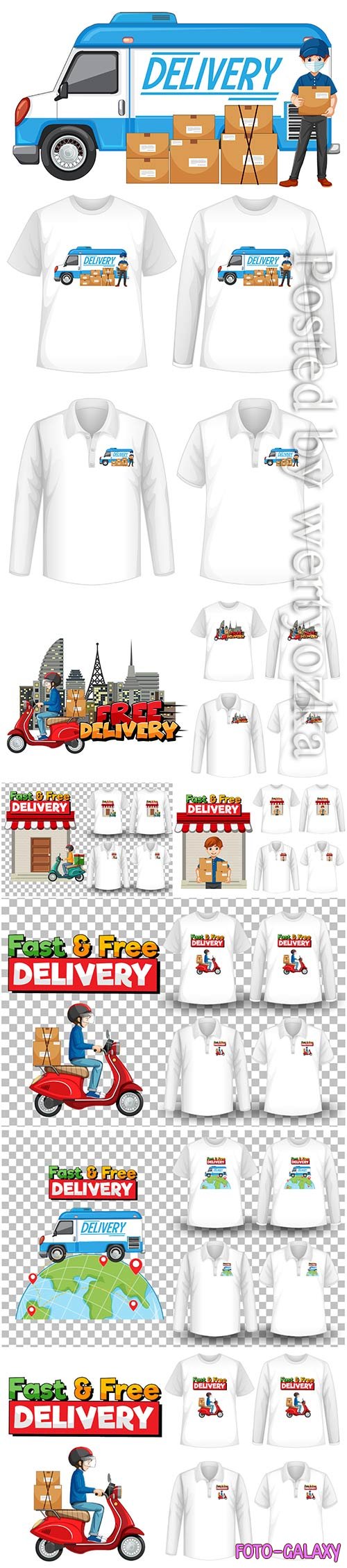 Set of mockup shirt with delivery theme in vector