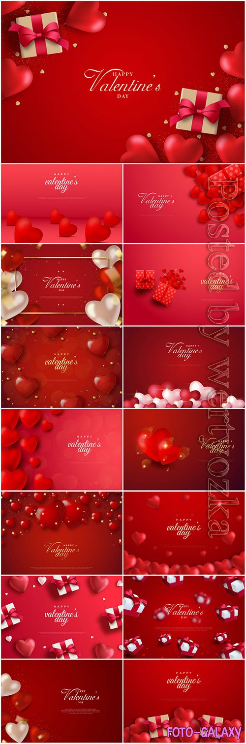 Valentine's day background with love balloons and gift box on red background