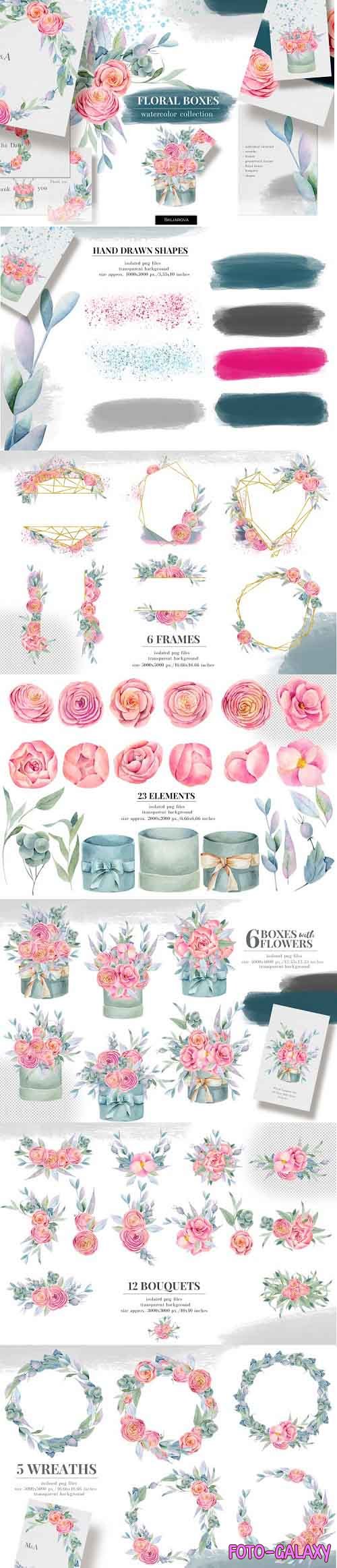 Floral boxes. Watercolor collection - 429165