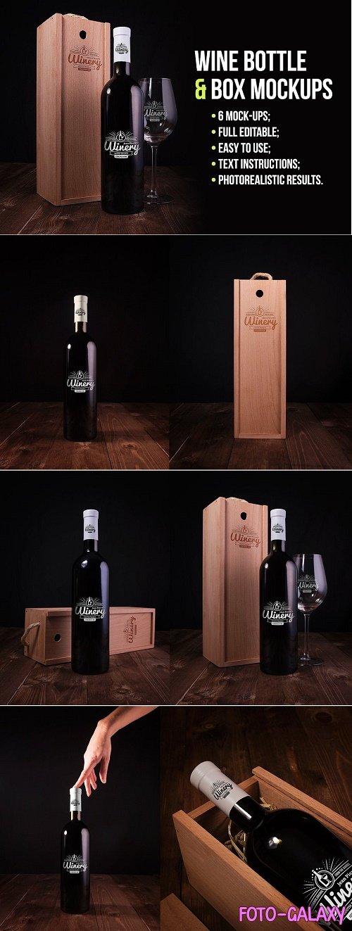 CreativeMarket - Wine Bottle and Box Mockups 1536840