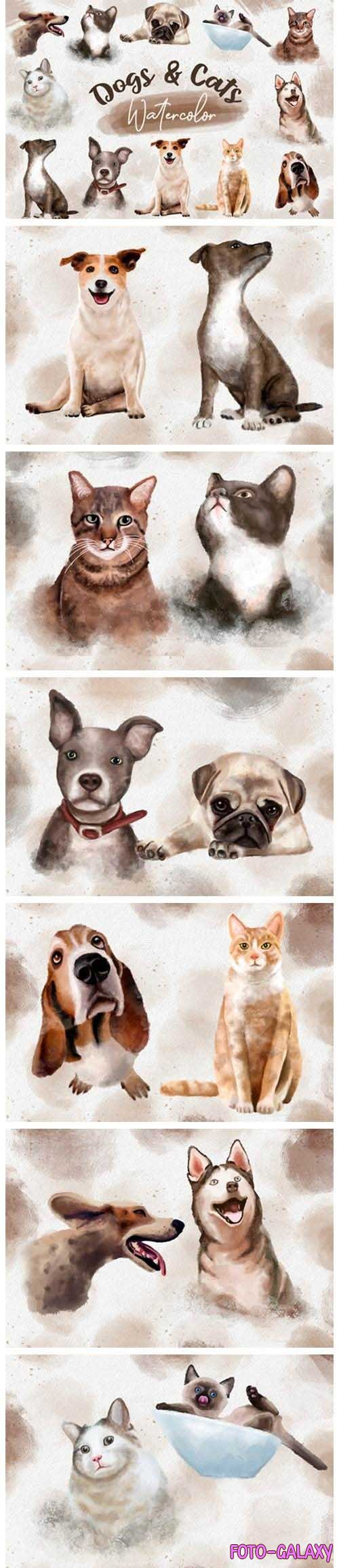 Dogs and Cats Watercolor Collection Clipart Bundle PNG - 1125968