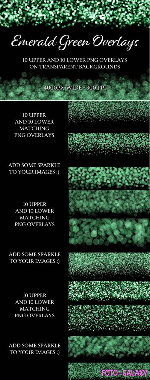 Emerald Green Overlays - 10 Upper and 10 Lower PNG Overlays - 1141633