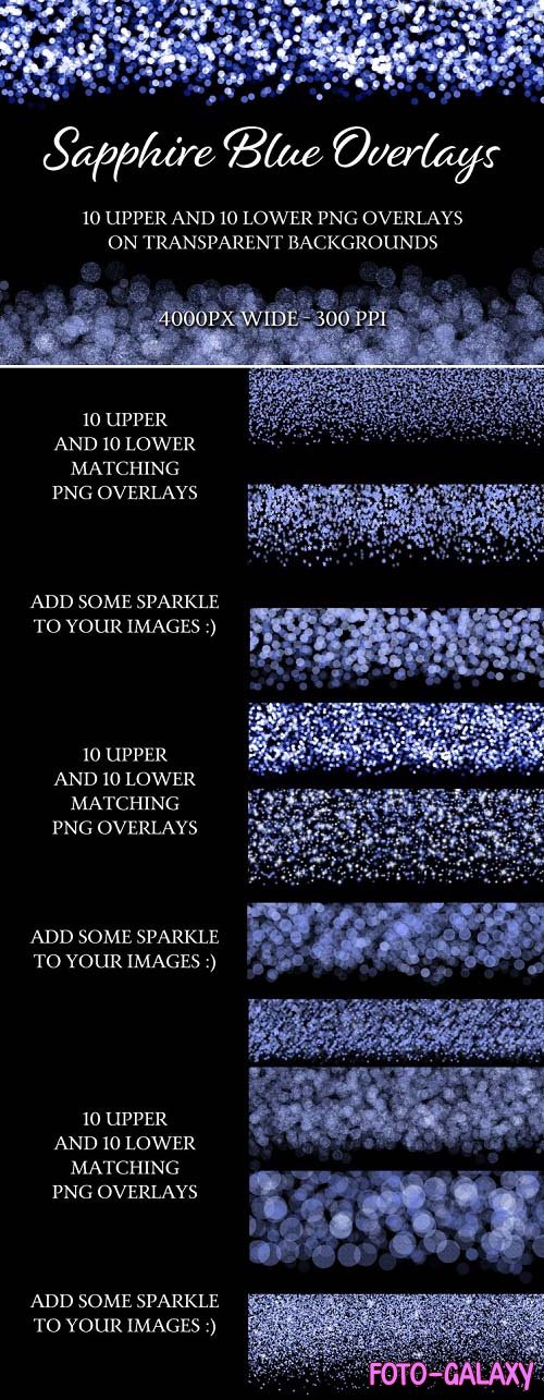 Sapphire Blue Overlays - 10 Upper and 10 Lower PNG Overlays - 1142211