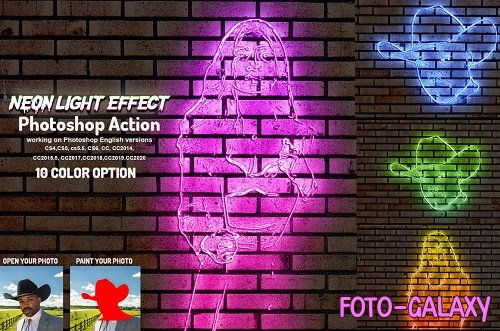 CreativeMarket - Neon Light Effect Photoshop Action 5760163