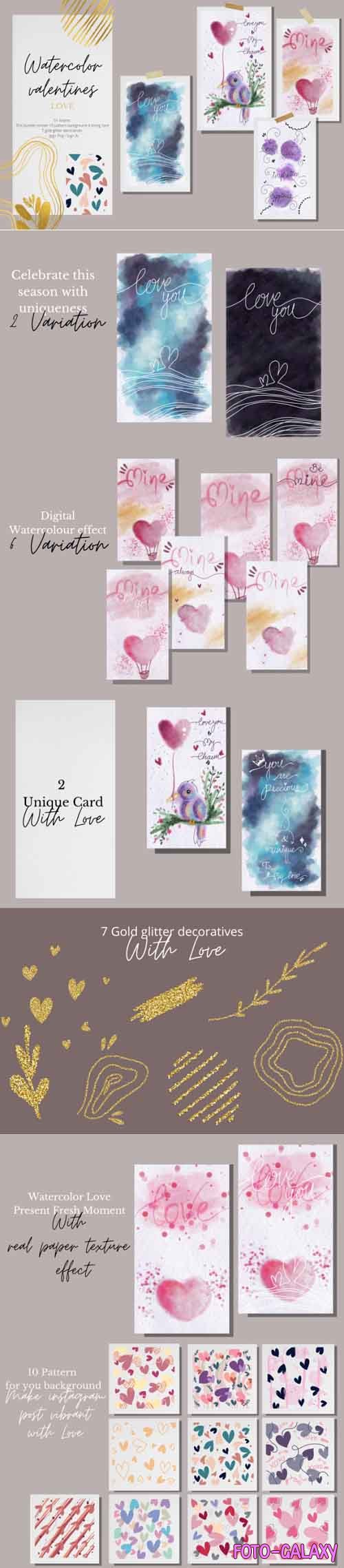  Watercolor Valentines Collection