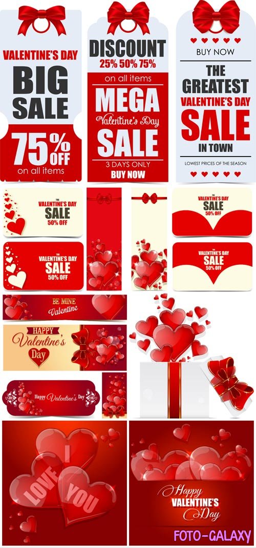 Valentine's day discount banners in vector