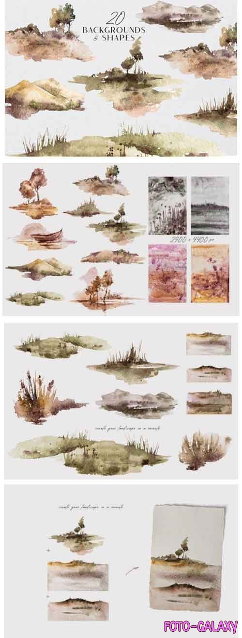 Watercolor landscape clipart, forest clipart, tree png file - 1151976