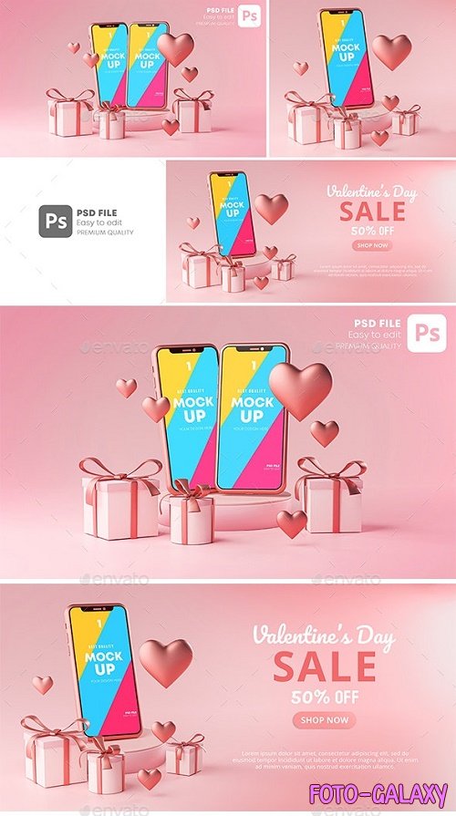 GraphicRiver - Smartphone Mockup Valentine Day Sale Love Heart Shape and Gift Box 3D Rendering 30090503
