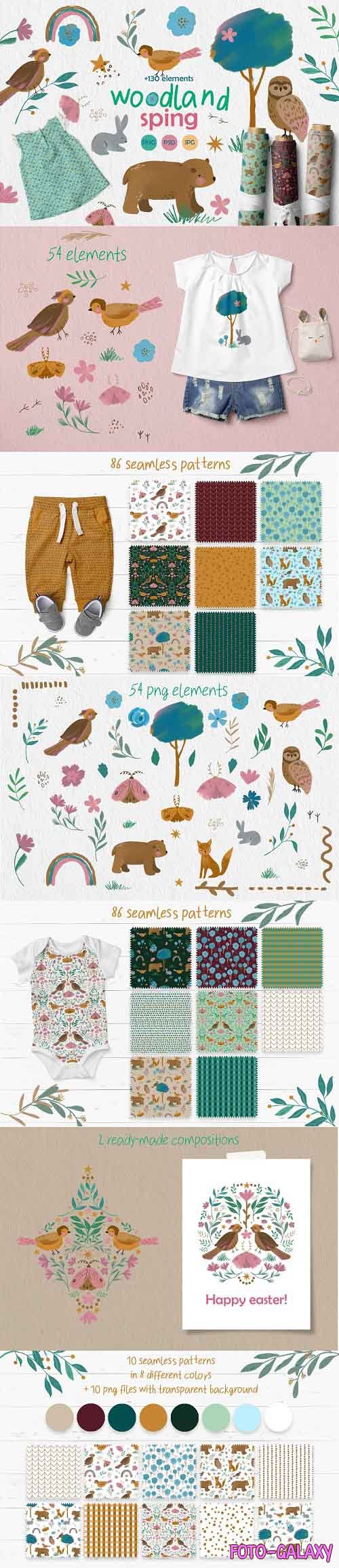 Woodland spring, clipart & patterns - 5830263