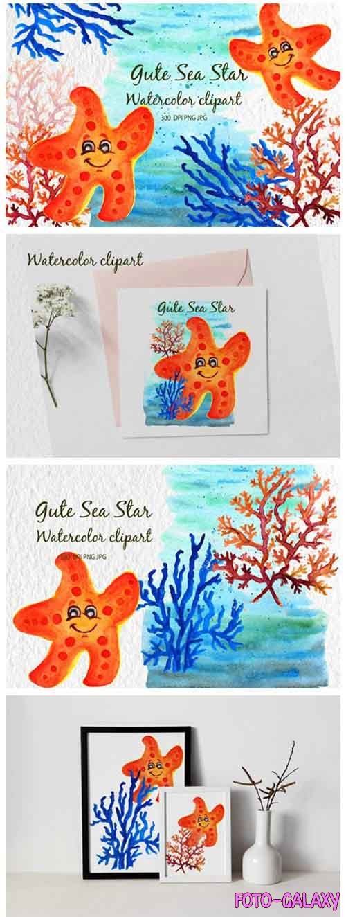 Watercolor starfish Gute starfish Watercolor sea cartoon - 1173378