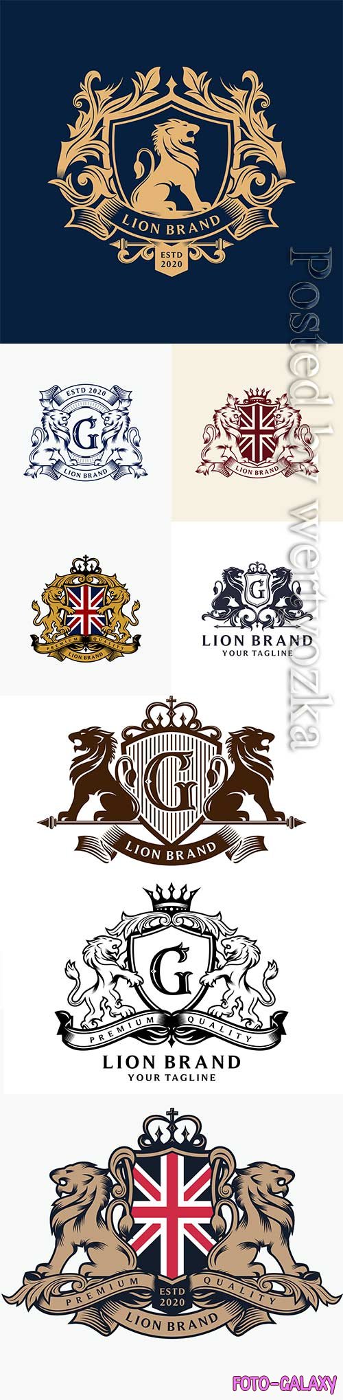 Heraldry lion brand logo design premium vector