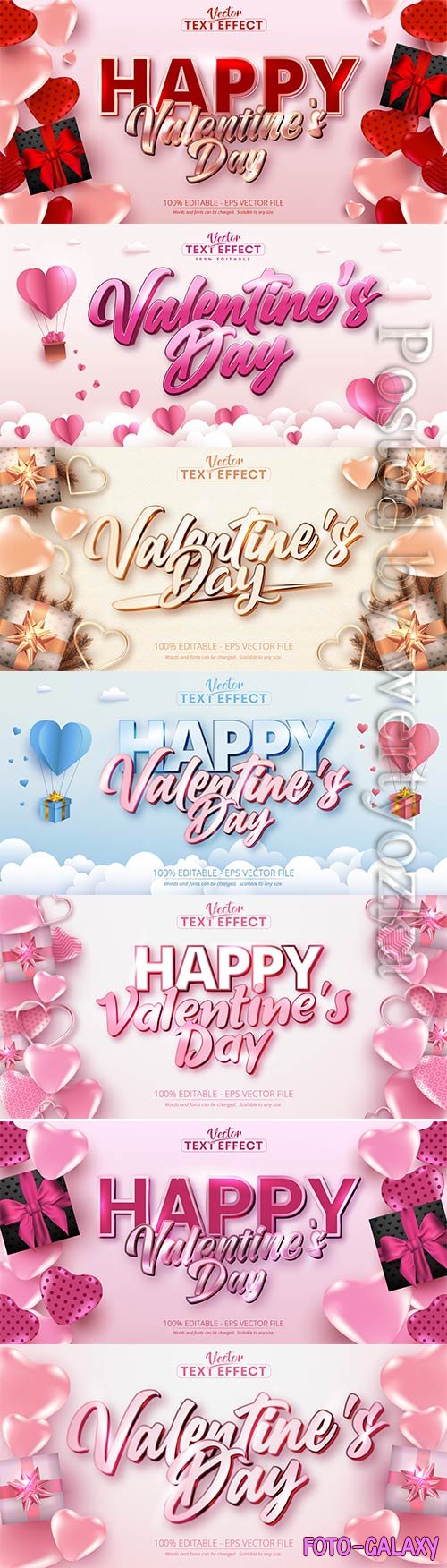 Valentine text effects style with hearts in vector