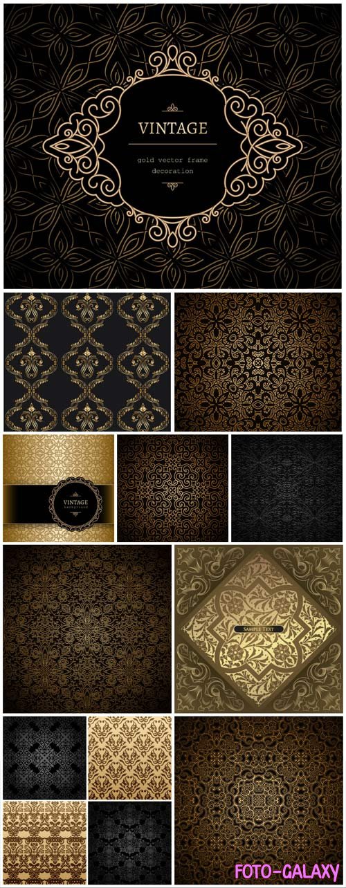 Dark backgrounds with gold ornaments in vector