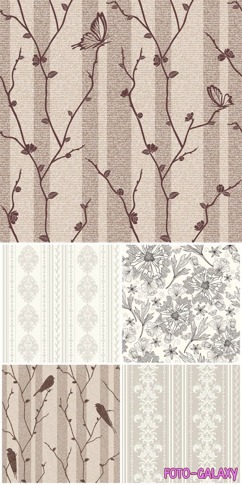 Backgrounds with birds and flowers in vector