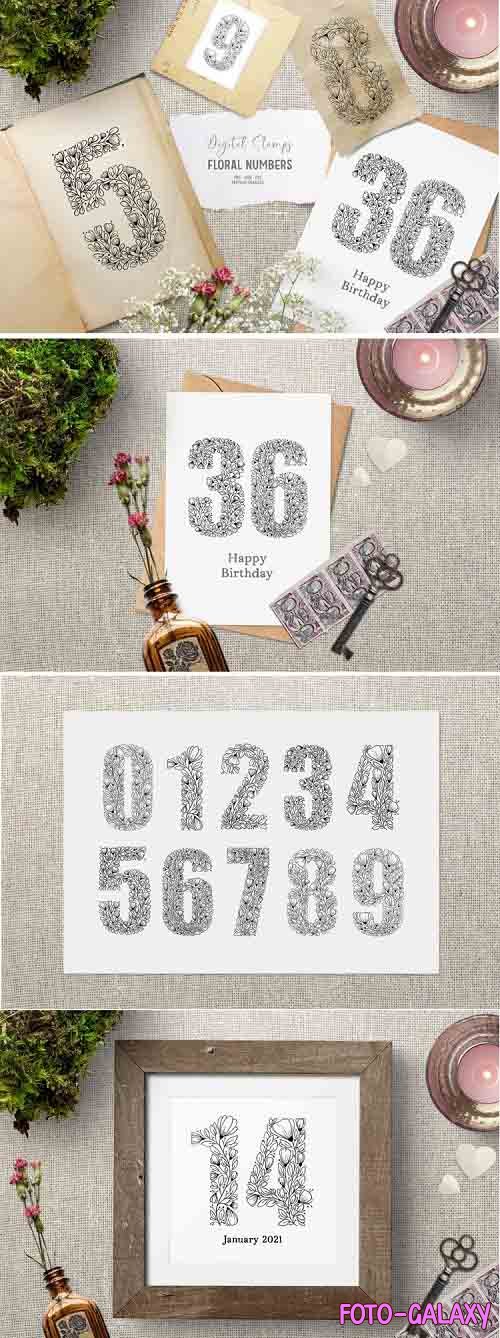 Floral number clipart | Floral digital stamps for birthday - 1178504