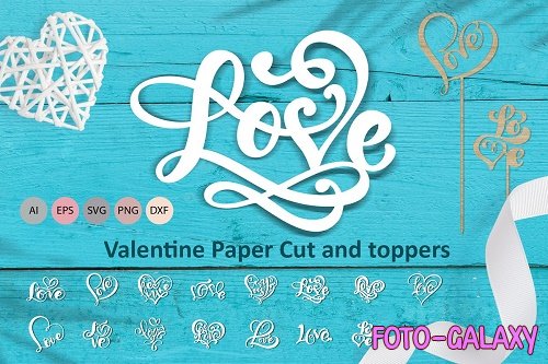 Love Valentine Paper Cut and toppers - 5838428